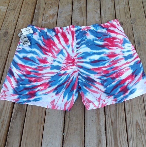 New Men's Red White & Blue Tie Dye Swim Trunks Size XXL 4th of July Fourth - Picture 2 of 3
